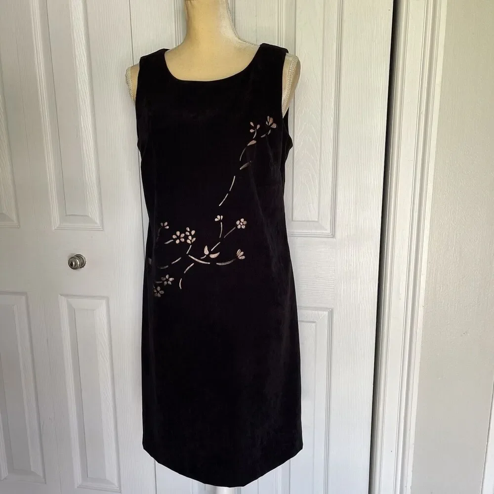 Vintage 90's Vision Apparel Black Dress Womens Size 8 Faux Suede Sleeveless - Picture 11 of 16